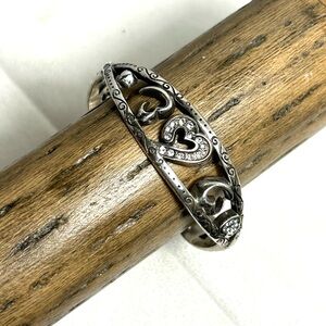 Brighton Love Struck Bangle Bracelet Brushed Silver Plated Clear Crystals Cutout